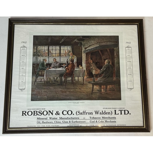 33 - SAFFRON WALDEN MINERAL WATER FRAMED 1932 ADVERTISING CALENDAR. Wooden frame 20.6 x 25ins, shown here... 