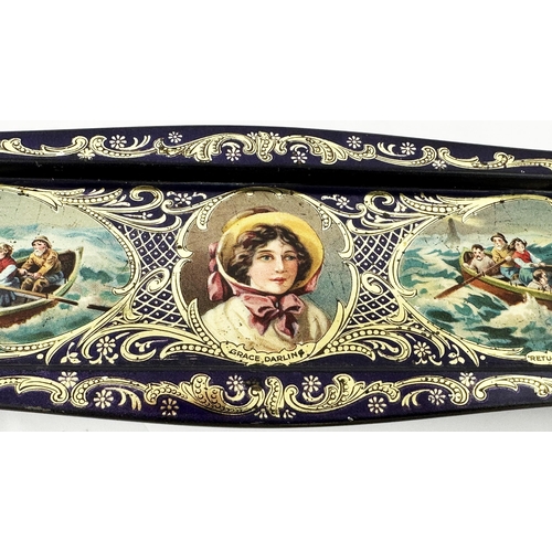 40 - GRACE DARLING ROWNTREE & CO CHOCOLATES TIN. 11.7ins long. Multi coloured lithographed tin featuring ... 