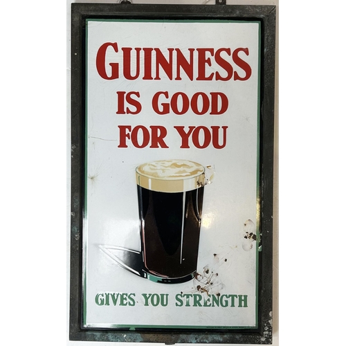 53 - GUINNESS IS GOOD FOR YOU ENAMEL SIGN. 12.2 X 20.3ins in self framed heavy metal (tarnished) frame, 3... 