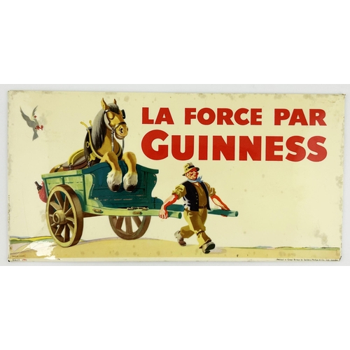 55 - FRENCH GUINNESS LAMINATED SHOWCARD. 12.1 x 6.1ins. French wording (means force by) featuring classic... 