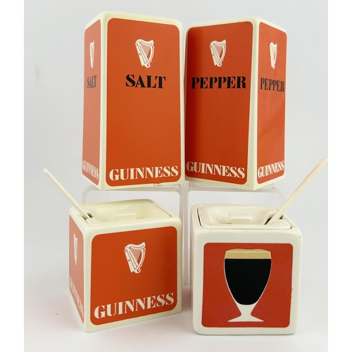 56 - GUINNESS KITCHEN CONDIMENT ITEMS. Tallest mustard 2.5ins. 3 plastic & 1 ceramic item. Striking orang... 