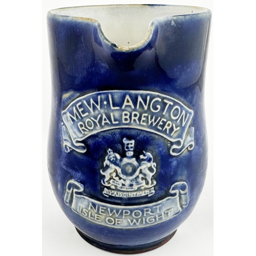 62 - NEW LANGTON ROYAL BREWERY NEWPORT ISLE OF WIGHT JUG. 5.9ins tall. Attractive dark blue stoneware gla... 