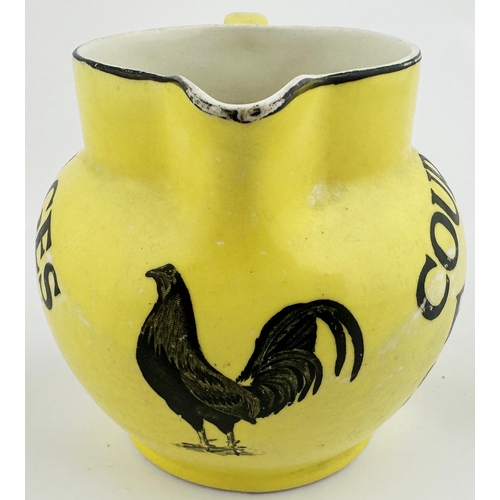 64 - COURAGE & CO ALTON JUG. 4.1ins tall. Bulbous bodied yellow jug with black transfer. Cockerel to fron... 