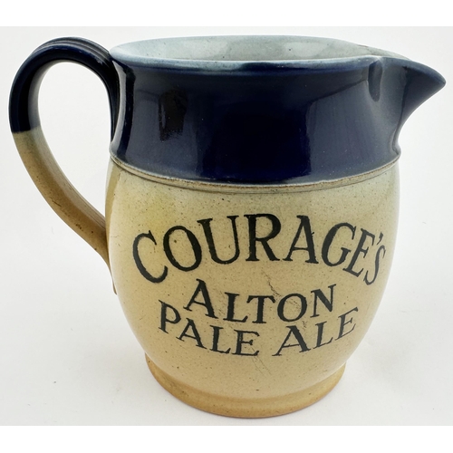 65 - COURAGES ALTON PALE ALE WATER JUG. 5ins tall. Dark blue stoneware Doulton jug, lower salt glaze, bla... 