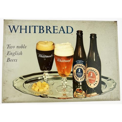 8 - WHITBREAD PRINTED TIN SIGN. 19.7 x 13.4ins. Multi coloured tin sign featuring two labelled bottles a... 