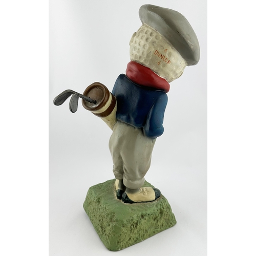 107 - DUNLOP GOLF BALLS GOLFER ADVERTISING FIGURE. 15.5in s tall. Painted plaster of Paris golfer (head in... 