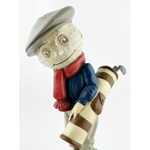 107 - DUNLOP GOLF BALLS GOLFER ADVERTISING FIGURE. 15.5in s tall. Painted plaster of Paris golfer (head in... 