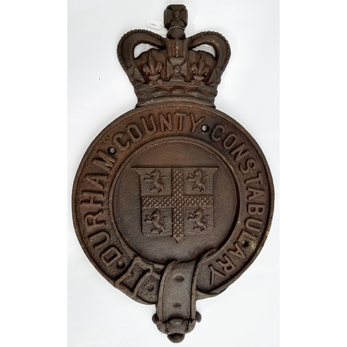 113 - DURHAM COUNTY CONSTABULARY CAST IRON SIGN. 19ins tall. Very heavy & deeply cast crown topped police ... 