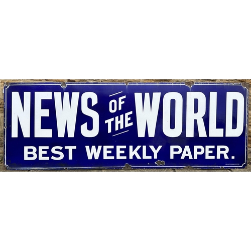 121 - NEWS OF THE WORLD ENAMEL SIGN. 84.2 x 30ins. A simple but really striking large sign - white letters... 