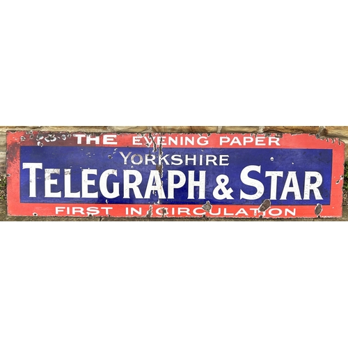 124 - YORKSHIRE TELEGRAPH & STAR ENAMEL SIGN. 72 x 18.2ins. An interesting long thin sign with obvious Yor... 