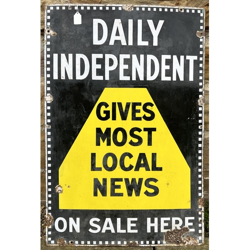 125 - DAILY INDEPENDENT ENAMEL SIGN. 20 x 30ins. Some outer flakes/ rust, generally good sheen.