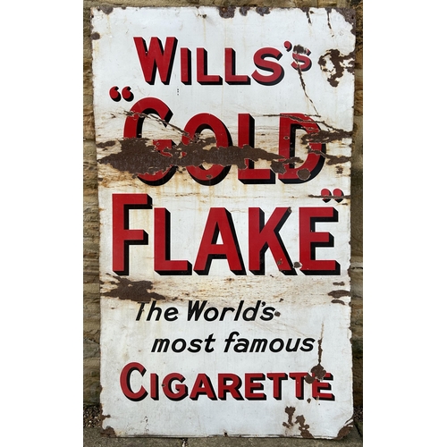 126 - WILLS GOLD FLAKE ENAMEL SIGN. 36 x 60ins. Visible rust areas worth cleaning/ a little t.l.c.?