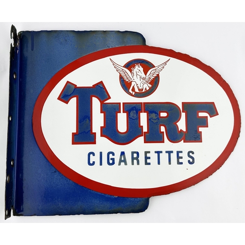 69 - TURF CIGARETTES ENAMEL SIGN. 15.2 x 12ins. Fairly small cut out double sided enamel sign each featur... 