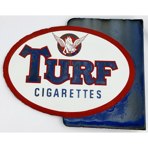 69 - TURF CIGARETTES ENAMEL SIGN. 15.2 x 12ins. Fairly small cut out double sided enamel sign each featur... 