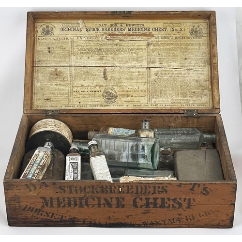 78 - DAY SON & HEWITTS STOCK BREEDERS MEDICINE CHEST. Printed wooden box 10.3 x 18.2 x 6ins when closed. ... 