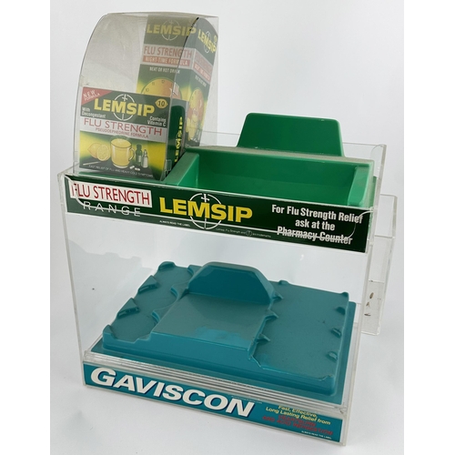 88 - GAVISCON LEMSIP SHOP DISPLAY CABINET & PACKETS. 16 x 12 x 8.8ins. Complex perspex cabinet with shelv... 