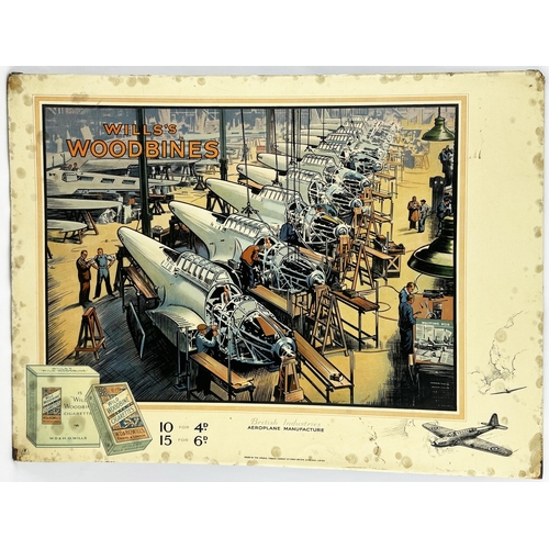 90 - WILLS WOODBINES LAMINATED SHOWCARD. 20 x 15ins. Impressive British Industries aeroplane manufacturin... 