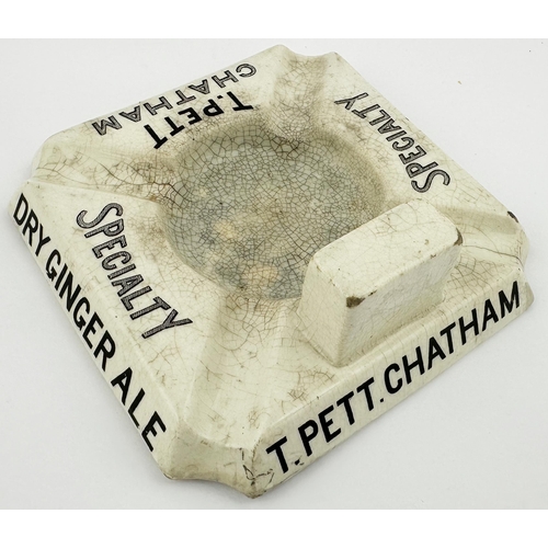 92 - CHATHAM MINERAL WATERS ASHTRAY & MATCHBOX HOLDER. 4.9ins base square. Advertising all round for T PE... 