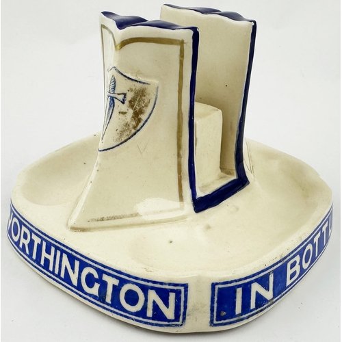 93 - WORTHINGTON IN BOTTLE ASHTRAY & MATCHBOX HOLDER. 3.3ins tall. White letters on blue twice around bas... 