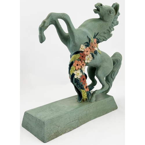 95 - ELIZABETH ARDEN BLUE GRASS PERFUME ADVERTISING FIGURE.  Rubberoid rearing horse, flower adorned Some... 