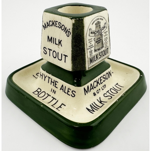 99 - MACKESON MILK STOUT ASHTRAY, STRIKER & MATCHOLDER. 3.7ins tall. A really attractive square based str... 