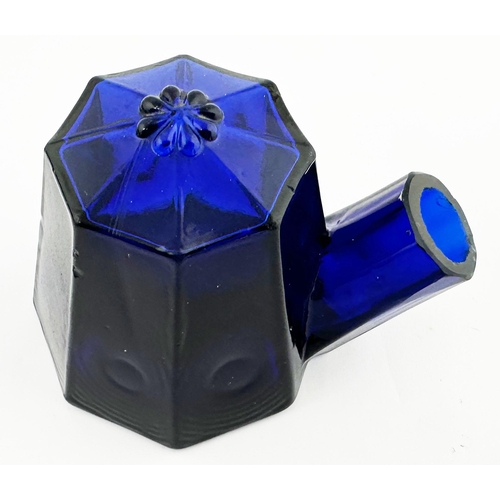 115 - DAISY TOPPED OCTAGONAL TEAKETTLE INK. 2.5ins tall. Cobalt blue glass. A fancy teakettle unlisted in ... 