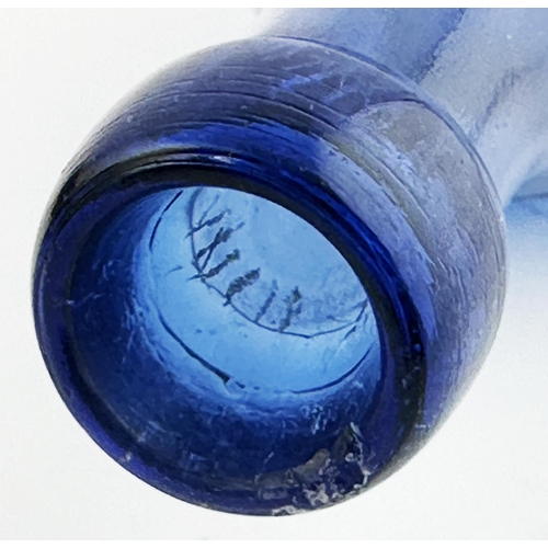 120 - ELLANDS NECASTLE BLUE GLASS HAMILTON BOTTLE. ((Nothing But the Blues p43). 9.5ins long. Cobalt blue ... 