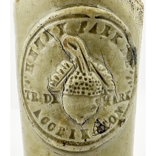 138 - ACCRINGTON SLAB SEALED GINGER BEER. 7ins tall. Very crude hand thrown stoneware ginger beer shape, b... 