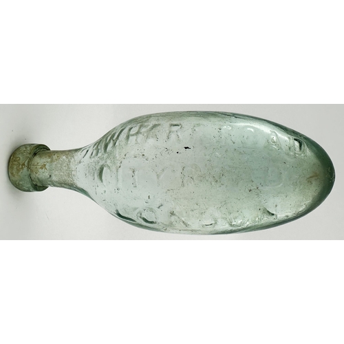 142 - PITTS SODA WATER LONDON HAMILTON. 7.9ins long. Lovely early square lipped aqua glass hamilton. Very ... 