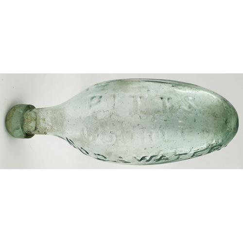 142 - PITTS SODA WATER LONDON HAMILTON. 7.9ins long. Lovely early square lipped aqua glass hamilton. Very ... 