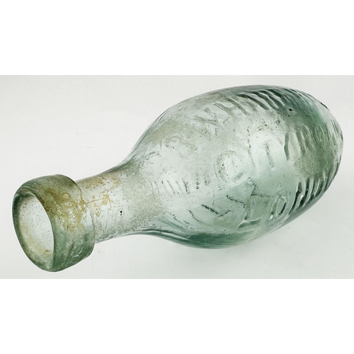 142 - PITTS SODA WATER LONDON HAMILTON. 7.9ins long. Lovely early square lipped aqua glass hamilton. Very ... 