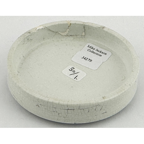 149 - BEDFORD POT LID. (APL pg 30, 1) 3ins diam. Black transfer with solid line border. ANTHONYS/ CHERRY/ ... 