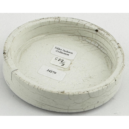 154 - STAFFORD POT LID. (APL pg 577, 3a) 3.2ins diam. Larger of the two sizes with attractive border. Seve... 