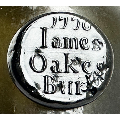 174 - JAMES OAKES BURY 1770 DATED ENGLISH CYLINDER WINE BOTTLE. (Burton p766-767). 10.3ins tall. Something... 