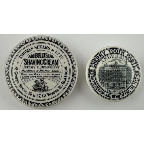 2 - GLASGOW CHERRY TOOTH PASTE POT LID. (APL pg 546, 97) 2.6ins diam. A particularly strong & crisp blac... 