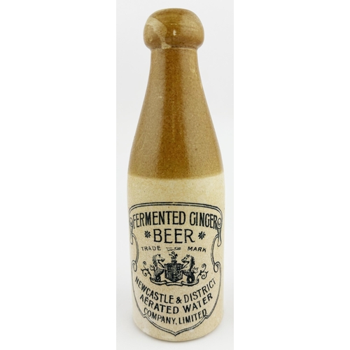 20 - NEWCASTLE & DISTRICT GINGER BEER. 8.2ins tall. T.t. blob top. Shield shape outer border with large c... 