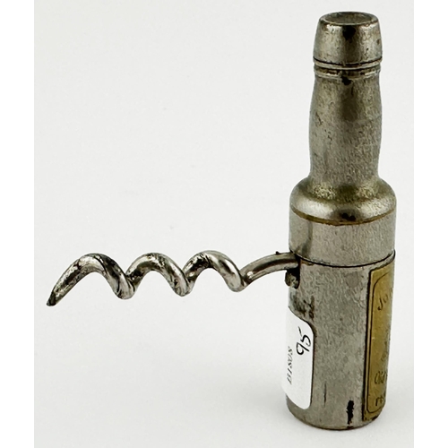 26 - JOHN DEWAR & SONS CORKSCREW. 2.7ins tall. Metal and brass bottle corkscrew (all hidden inside. JOHN ... 