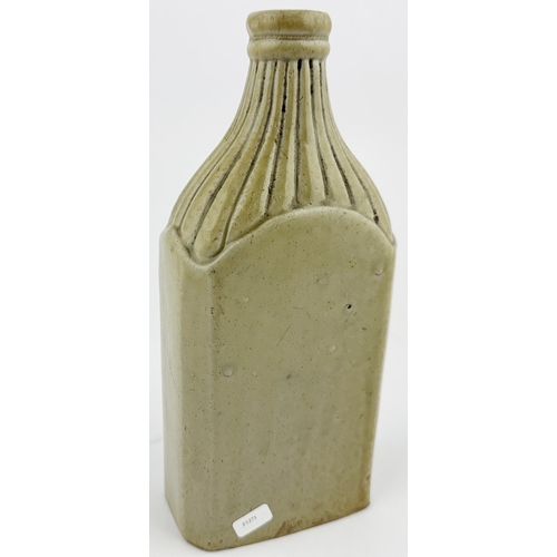 29 - HULL SLAB SEALED FLASK. 8.8ins tall. Rectangular base grey green slip glaze f lask, rectangular base... 