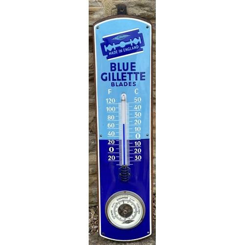 36 - BLUE GILLETTE ENAMEL THERMOMETER. 24.5 x 5.7ins (actual enamel sign minus mounting board & hanger). ... 