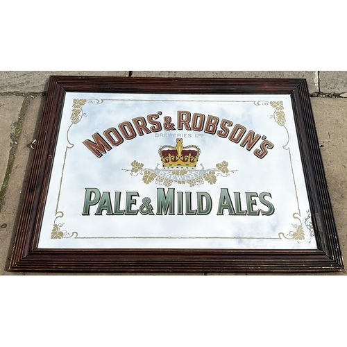 39 - MOORS & ROBSONS PALE MILD ALES MIRROR. 33.25 x 25.25ins. Red & gold & green & gold lettering, large ... 