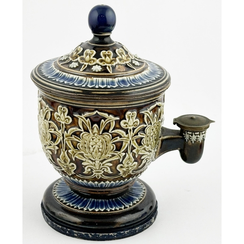 48 - DOULTON LAMBETH STONEWARE ISOBATH INKWELL. 6.2ins tall. Doulton Lambeth inkwell decorated with flora... 