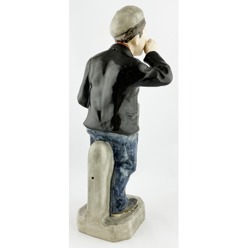 49 - GREENLEES CLAYMORE SCOTCH NEWSBOY ADVERTISING FIGURE. 16ins tall. Hollow cast full f igure newsboy n... 