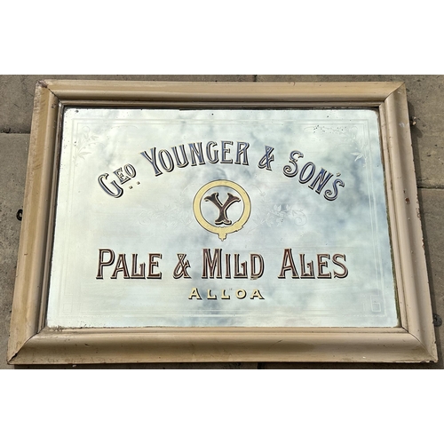 51 - GEO YOUNGER & SONS PALE & MILD ALES ALLOA MIRROR. 35.7 x 27ins , painted outer frame. Large Y in cir... 