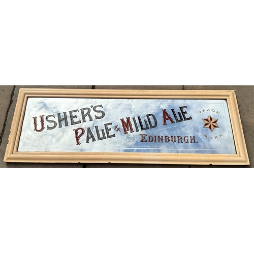 52 - USHERS PALE MILD ALE EDINBURGH MIRROR. 60 x 21ins., painted outer frame. Facetted star t.m to right.... 