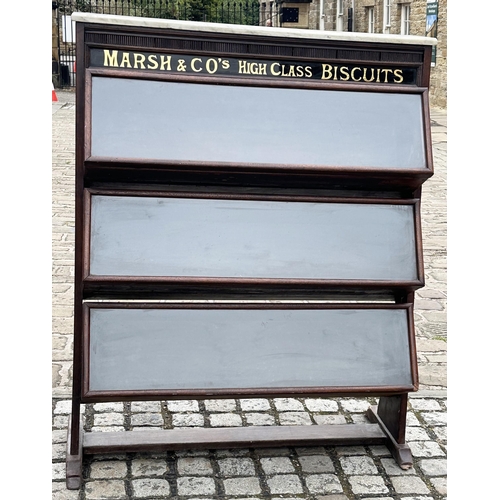 54 - MARSH & CO HIGH CLASS BISCUITS SHOP CABINET. 52 ins high, 42ins long. Three tiered glass fronted lid... 