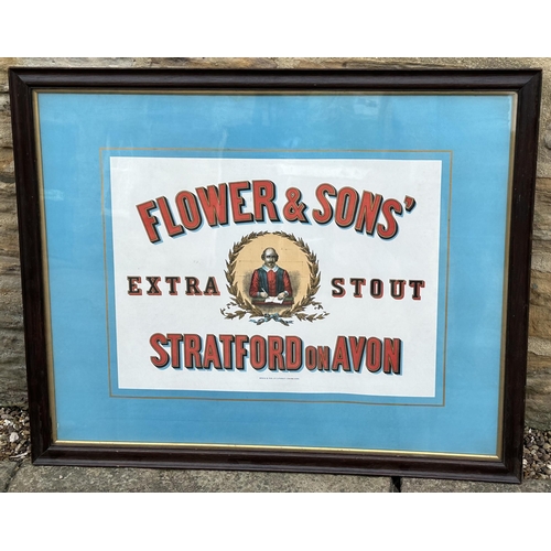 57 - FLOWER & SONS STRATFORD ON AVON BREWERY FRAMED ADVERTISEMENT. 26.25 x 32.25ins frame, image shown he... 