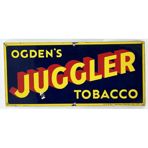 58 - OGDENS JUGGLER TOBACCO ENAMEL SIGN. 22 x 10ins. Striking strong bold and bright colours to the large... 