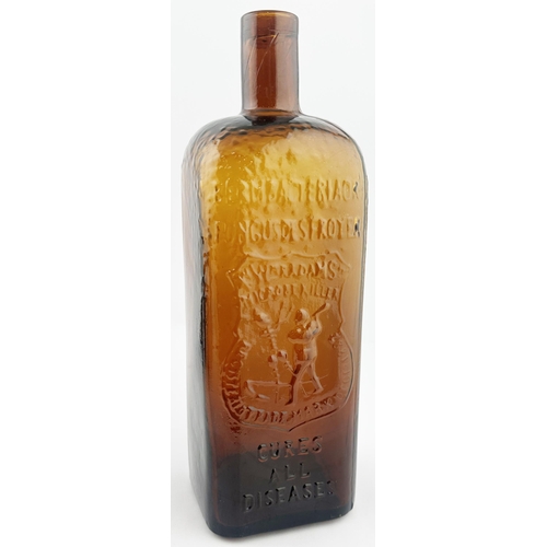 71 - WM RADAMS MICROBE KILLER BOTTLE. 10.2ins tall. Deep amber glass rectangular shape. Crude embossing (... 