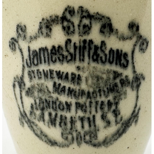 75 - JAMES STIFF & SONS PROMOTIONAL SAMPLE CREAM POT. 3.3ins tall. T.t. brown top, black transfer promoti... 