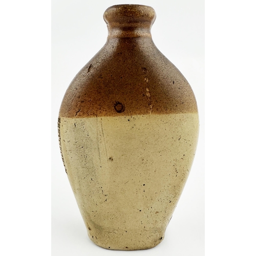 8 - SOMERS TOWN SPIRIT FLASK. 6.75ins tall. T.t, variating salt glaze, flat lozenge shape, thin side ver... 